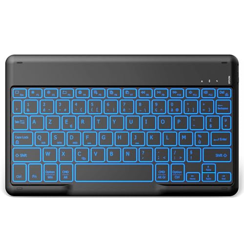 EasyAcc Bluetooth-Tastatur,[AZERTY Französisch] kabellose Bluetooth-Tastatur kompatibel mit Windows/Android/iOS, Tastatur mit Französisch Layout Tablets, Hintergrundbeleuchtung von EasyAcc