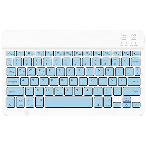 EasyAcc Bluetooth Tastatur, Kompatibel mit Windows/Android/iOS, Kabellose Farblich Passende Bluetooth - Tastatur, Layout Tablets, Himmelblau von EasyAcc