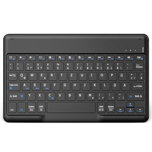EasyAcc Bluetooth-Tastatur, kabellose Bluetooth-Tastatur kompatibel mit Windows/Android/iOS, Tastatur mit QWERTZ Deutsches Layout Tablets, Tastatur mit 15cm USB-Kabel, Schwarz von EasyAcc