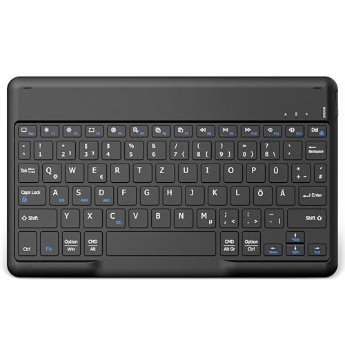 EasyAcc Deutsche Bluetooth Tastatur für iPad Air/Pro/iPad 10/10.2/9.7/iPhone/Samsung/Android, Wiederaufladbar, Tragbare Kabellose, Ultra-dünn, Schwarz von EasyAcc