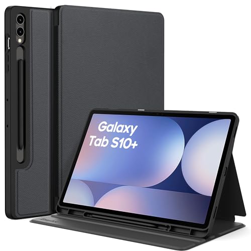 EasyAcc Hülle Book Cover für 12.4 Zoll Samsung Galaxy Tab S10+, Galaxy Tab S9 FE+/ S9 Plus mit S Pen Halter - Dünn Folio Ständer Tablet Schutzhülle, Multi-Winkel Betrachtung, Schwarz von EasyAcc