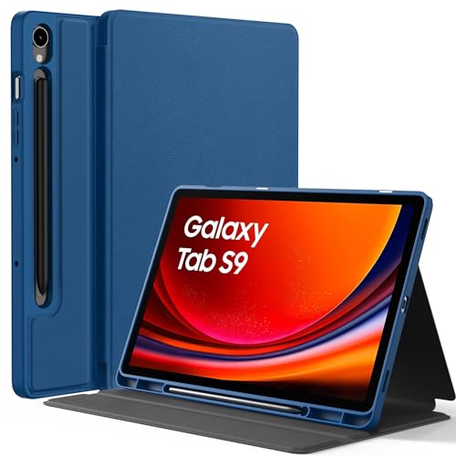 EasyAcc Hülle Book Cover für Samsung Galaxy Tab S9 FE 10.9 Zoll/ S9 2023 11 Zoll mit S Pen Halter, Dünn Folio Ständer Tablet Schutzhülle, Multi-Winkel Betrachtung, Meeresblau von EasyAcc