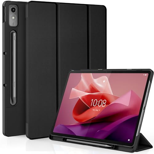 EasyAcc Hülle Kompatibel mit Lenovo Tab P12 2023 TB370FU mit Stifthalter, Ultra Dünn Case mit Standfunktion Auto Sleep Wake Up Funktion für Lenovo Tab P12 12,7 Zoll, Schwarz von EasyAcc