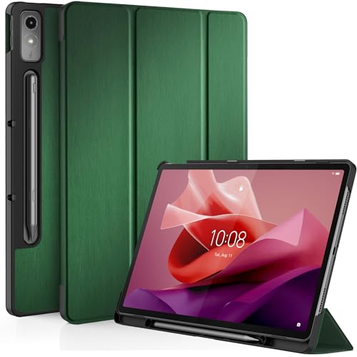 EasyAcc Hülle Kompatibel mit Lenovo Tab P12 2023 mit Stifthalter, Ultra Dünn Case mit Standfunktion Auto Sleep Wake Up Funktion für Lenovo Tab P12 12,7 Zoll, olivgrün von EasyAcc