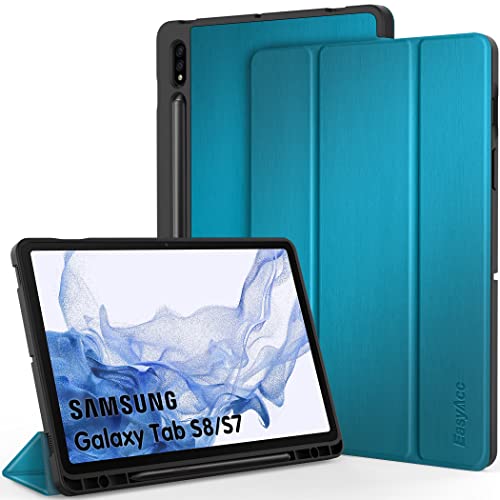 EasyAcc Hülle Kompatibel mit Samsung Galaxy Tab S8 2022/ Galaxy Tab S7 2020 11 Zoll, Ultra Dünn mit Auto aufwachen/Schlaf Funktion Standfunktion Slim PU Leder Schutzhülle, Pfauenblau von EasyAcc