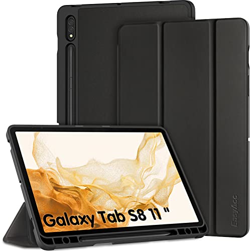 EasyAcc Hülle Kompatibel mit Samsung Galaxy Tab S8 2022/ S7 2020 11 Zoll - Ultra Dünn mit Auto aufwachen/Schlaf Funktion Standfunktion Slim PU Leder Schutzhülle, Schwarz von EasyAcc