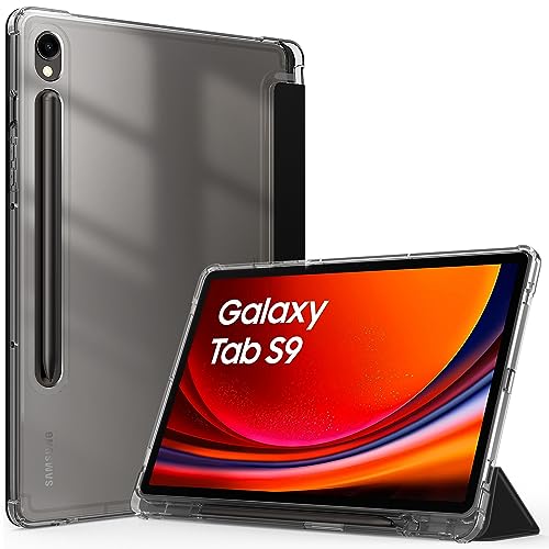 EasyAcc Hülle Kompatibel mit Samsung Galaxy Tab S9 2023 11 Zoll mit Stifthalter - Stoßfeste Schutzhülle mit Transparenter Hartschale auf der Rückseite, Schwarz von EasyAcc