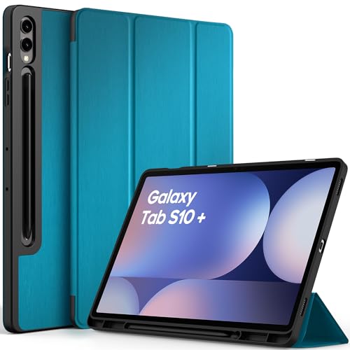 EasyAcc Hülle Kompatibel mit Samsung Galaxy Tab S9 FE+ Plus/S9 Plus 12,4 Zoll 2023 mit S Pen Halter - Ultra Dünn mit Standfunktion Slim PU Leder Schutzhülle,Pfauenblau von EasyAcc