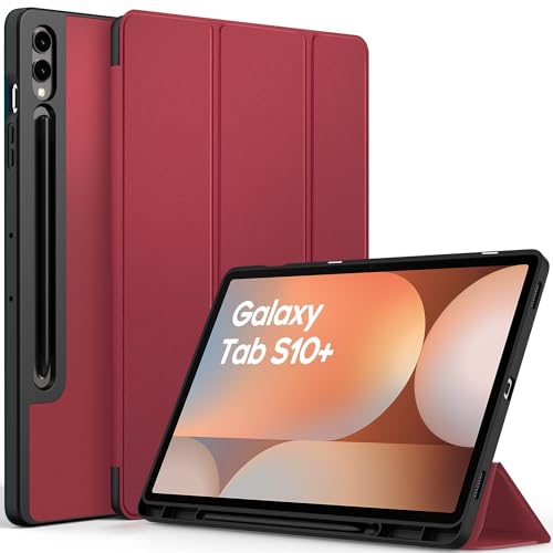 EasyAcc Hülle für Samsung Galaxy Tab S10+, Galaxy Tab S9 FE+ / S9 Plus 12.4 Zoll mit S Pen Halter - Ultra Dünn mit Standfunktion Slim PU Leder Schutzhülle,Rotwein von EasyAcc