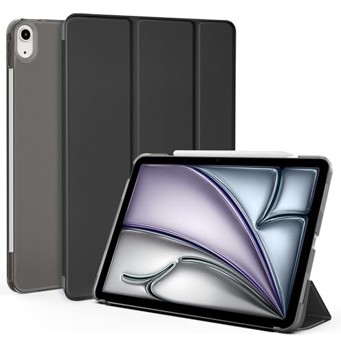 EasyAcc Hülle Kompatibel mit iPad Air M2 11 Zoll 2024 / iPad Air 5 2022 / Air 4 10.9 Zoll 2020, Ultra Dünn Leicht Transluzent Frosted Rück mit Auto Schlafen/Wachen - Schwarz von EasyAcc