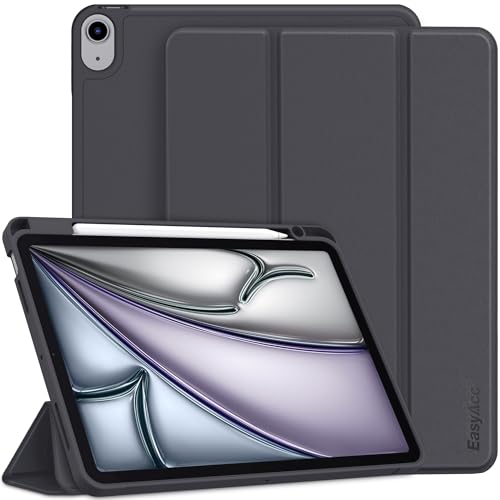 EasyAcc Hülle Kompatibel mit iPad Air 5 2022 / Air 4 2020 Hülle 10,9 Zoll mit Stifthalter, Trifold Ständer Dünne Tablet Schutzhülle mit Weicher TPU Rückseite, Dunkelgrau von EasyAcc
