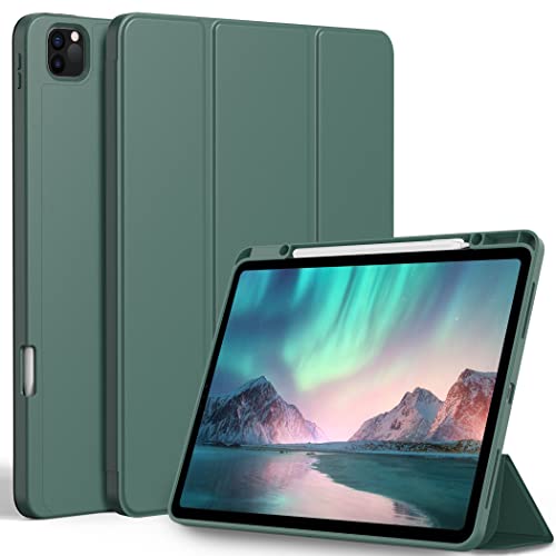 EasyAcc Hülle Kompatibel mit iPad Pro 12.9 Zoll 6./5./4./3 Generation (Modell 2022/2021/2020/2018) mit Stifthalter, TPU Flexible Rückseite mit Standfunktion - Nachtgrün von EasyAcc