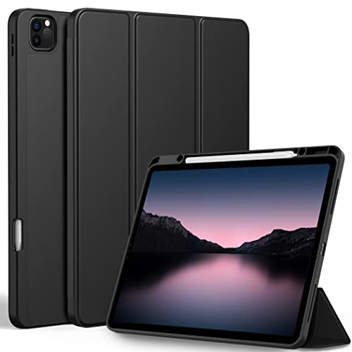 EasyAcc Hülle Kompatibel mit iPad Pro 12.9 Zoll 6./5./4./3 Generation (Modell 2022/2021/2020/2018) mit Stifthalter, TPU Flexible Rückseite mit Standfunktion - Schwarz von EasyAcc