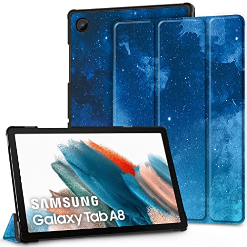 EasyAcc Hülle für Samsung Galaxy Tab A8 2022/2021 SM-X200/X205/X207, Schutzhülle Ultradünne PU Leder mit Standfunktion Kompatibel mit Glaxy Tab A8 10.5", Blau Sterne von EasyAcc