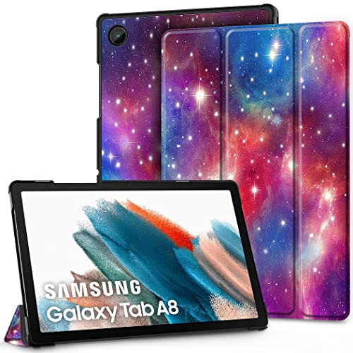 EasyAcc Hülle für Samsung Galaxy Tab A8 2022/2021 SM-X200/X205/X207, Schutzhülle Ultradünne PU Leder mit Standfunktion Kompatibel mit Glaxy Tab A8 10.5", Lila Sterne von EasyAcc