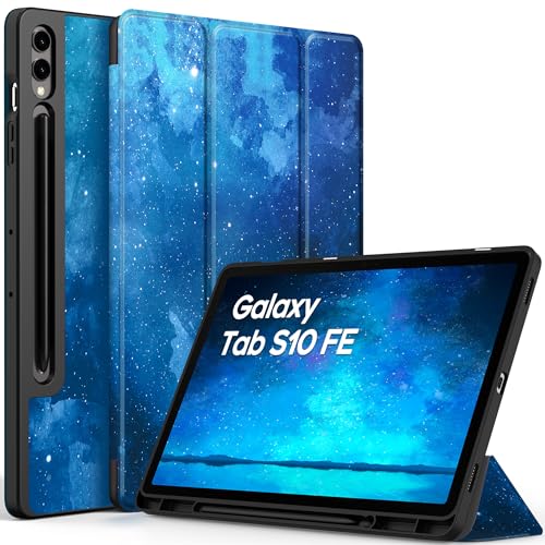EasyAcc Hülle für Samsung Galaxy Tab S10 FE 10.9" 2025/ S9 FE 10.9" /S9 11 Zoll mit S Pen Halter - Ultra Dünn mit Standfunktion Slim PU Leder Schutzhülle, Blauer Stern von EasyAcc