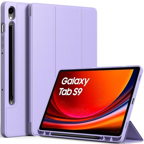 EasyAcc Hülle für Samsung Galaxy Tab S9 FE 10.9 Zoll/ S9 2023 11 Zoll mit S Pen Halter - Ultra Dünn mit Standfunktion Slim PU Leder Schutzhülle, Blume lila von EasyAcc