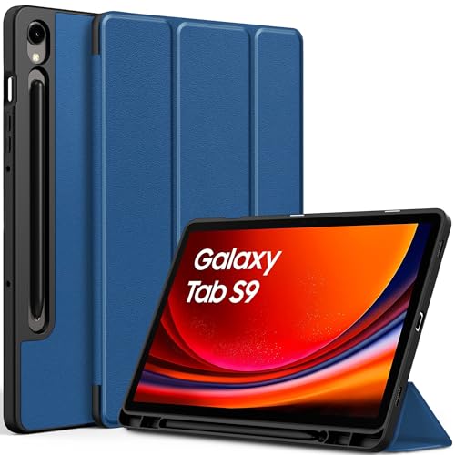 EasyAcc Hülle für Samsung Galaxy Tab S9 FE 10.9 Zoll/ S9 2023 11 Zoll mit S Pen Halter - Ultra Dünn mit Standfunktion Slim PU Leder Schutzhülle, Meerblau von EasyAcc