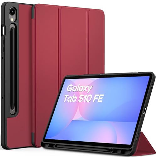 EasyAcc Hülle für Samsung Galaxy Tab S10 FE 10.9" 2025/ S9 FE 10.9" /S9 11 Zoll mit S Pen Halter - Ultra Dünn mit Standfunktion Slim PU Leder Schutzhülle, Rotwein von EasyAcc