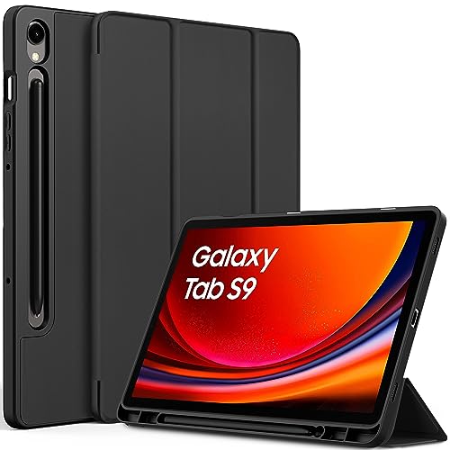 EasyAcc Hülle für Samsung Galaxy Tab S9 FE 10.9 Zoll/ S9 2023 11 Zoll mit S Pen Halter - Ultra Dünn mit Standfunktion Slim PU Leder Schutzhülle, Schwarz von EasyAcc