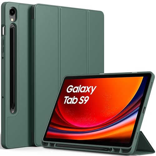 EasyAcc Hülle für Samsung Galaxy Tab S9 FE 10.9 Zoll/ S9 2023 11 Zoll mit S Pen Halter - Ultra Dünn mit Standfunktion Slim PU Leder Schutzhülle,Dunkles Nachtgrün von EasyAcc