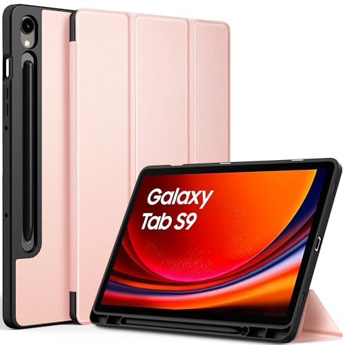 EasyAcc Hülle für Samsung Galaxy Tab S9 FE 10.9 Zoll/ S9 2023 11 Zoll mit S Pen Halter - Ultra Dünn mit Standfunktion Slim PU Leder Schutzhülle,Roségold von EasyAcc