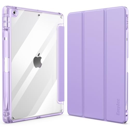 EasyAcc Hülle für iPad 9 8 7 Generation mit Stifthalter 10,2 Zoll Modell 2021/2020/2019 Stoßfeste Schutzhülle mit Transparenter Hartschale auf der Rückseite, Auto Schlafen Wachen Violett von EasyAcc