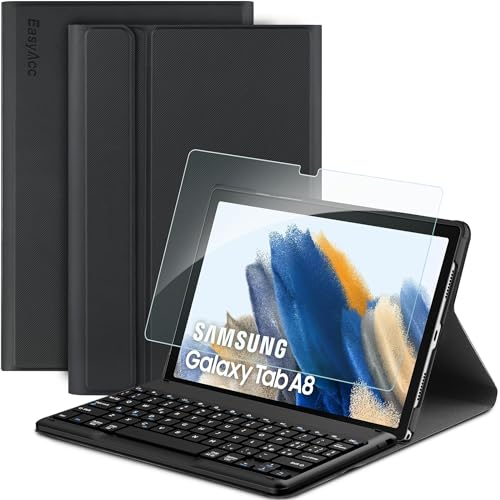 EasyAcc Italienisch Bluetooth-Tastatur Hülle Kompatibel mit Samsung Galaxy Tab A8 10.5 2021/2022 (SM-X205N/X200N) mit Schutzfolie, Tastatur Hülle Kabelloser Abnehmbare Schutzhülle, Schwarz von EasyAcc