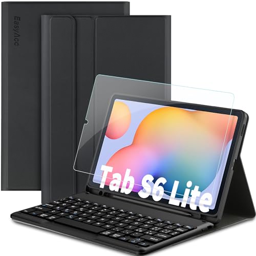 EasyAcc Italienisch Tastatur Hülle Beleuchtet Kompatibel mit Samsung Galaxy Tab S6 Lite 10,4 Zoll 2024/2022/2020 SM-P610N P615N, Wiederaufladbare Bluetooth Funktastatur mit Schutzhülle, Schwarz von EasyAcc