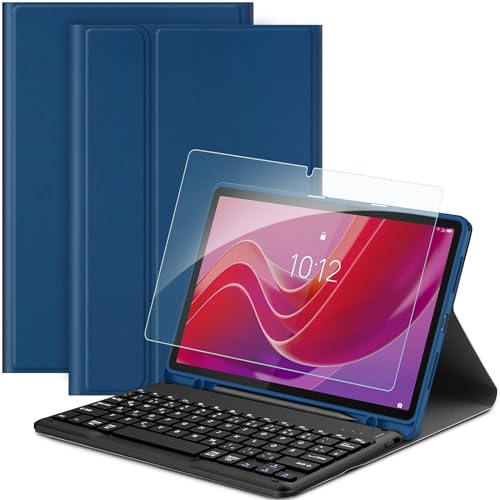 EasyAcc Tastatur Hülle Kompatibel mit Lenovo Tab M11 TB330 2024 mit Schutzfolie, [QWERTZ Deutsches], Abnehmbar Tastatur Schutzhülle mit Pencil Halter, Blau von EasyAcc