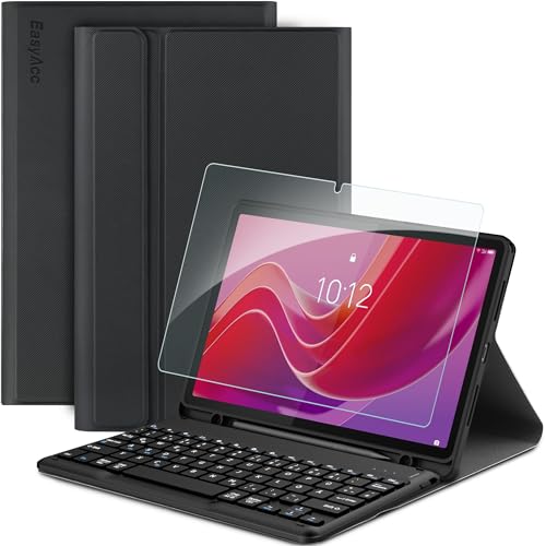 EasyAcc Tastatur Hülle Kompatibel mit Lenovo Tab M11 TB330 2024 mit Schutzfolie, [QWERTZ Deutsches], Abnehmbar Tastatur Schutzhülle mit Pencil Halter, Schwarz von EasyAcc