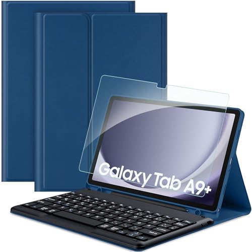 EasyAcc Tastatur Hülle Kompatibel mit Samsung Galaxy Tab А9+ 2023 11 Zoll mit Schutzfolie, [QWERTZ Deutsches], Abnehmbar Tastatur Schutzhülle mit Pencil Halter (Navy blau) von EasyAcc
