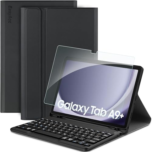 EasyAcc Tastatur Hülle Kompatibel mit Samsung Galaxy Tab А9+ 2023 11 Zoll mit Schutzfolie, [QWERTZ Deutsches], Abnehmbar Tastatur Schutzhülle mit Pencil Halter, Schwarz von EasyAcc