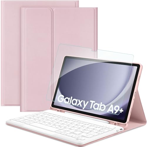EasyAcc Tastatur Hülle Kompatibel mit Samsung Galaxy Tab А9+ 2023 SM-X210/X215/X216 11 Zoll mit Schutzfolie, [Italienische Tastatur], Abnehmbar Tastatur Schutzhülle mit Pencil Halter, Rosa von EasyAcc