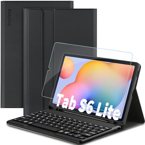 EasyAcc Tastatur Hülle Kompatibel mit Samsung Galaxy Tab S6 Lite 10,4 Zoll 2024/2022/2020 SM-P610N P615N, Wiederaufladbare Bluetooth Funktastatur mit Schutzhülle, QWERTZ DE Layout, Schwarz von EasyAcc