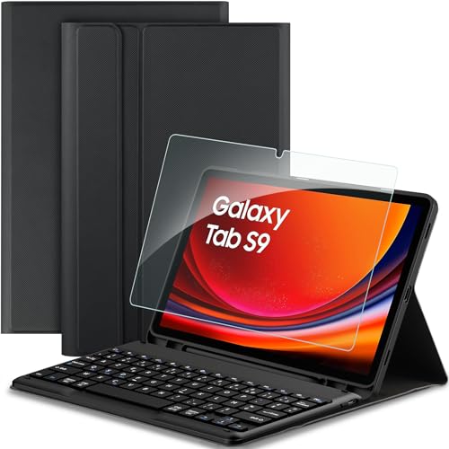 EasyAcc Tastatur Hülle Kompatibel mit Samsung Galaxy Tab S9/S9 FE 2023 11 Zoll mit Schutzfolie, [Französisch], Abnehmbar Tastatur Schutzhülle mit Pencil Halter, Schwarz von EasyAcc