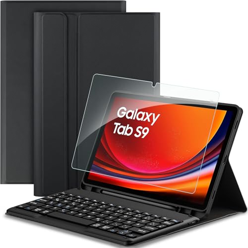 EasyAcc Tastatur Hülle Kompatibel mit Samsung Galaxy Tab S9 FE 10.9 Zoll / S9 2023 11 Zoll mit Schutzfolie, [QWERTZ Deutsches], Abnehmbar Tastatur Schutzhülle mit Pencil Halter, Schwarz von EasyAcc