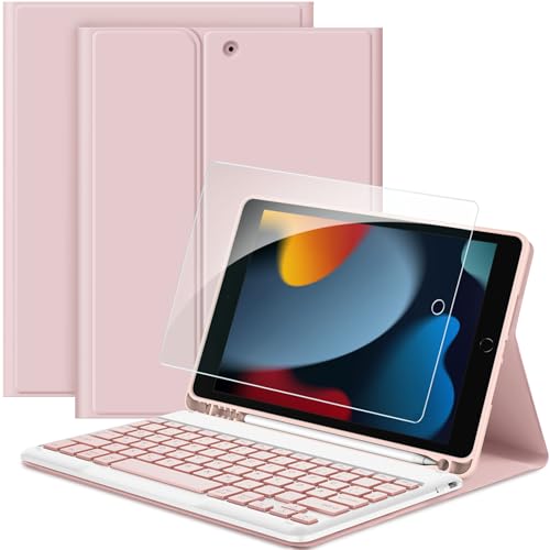 EasyAcc Tastatur Hülle Kompatibel mit iPad 10.2 Zoll (9/8/7 Generation-2021/2020/2019) mit Schutzfolie, [QWERTZ Deutsches], Abnehmbar Tastatur Schutzhülle mit Pencil Halter, Rose Gold von EasyAcc