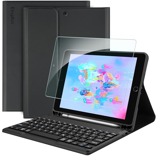 EasyAcc Tastatur Hülle Kompatibel mit iPad 6. Generation 2018/5. Generation 2017, iPad Air 2 & 1, Wireless Bluetooth QWERTZ Deutsch mit Stifthalter- Schwarz von EasyAcc