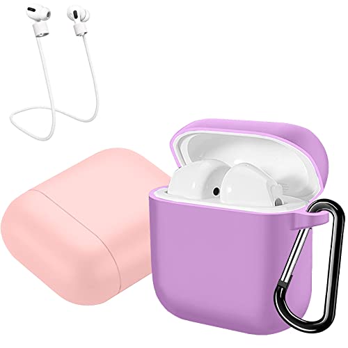 [2-Pack] EasyBee Silikon Hülle + Karabiner + Halteband Strap, Kompatibel mit Xiaomi Redmi Buds 3 / Air 3 SE Bluetooth Kopfhörer, Voller Schutz Stoßfeste Schutzhülle Case - Rosa und Violett von EasyBee