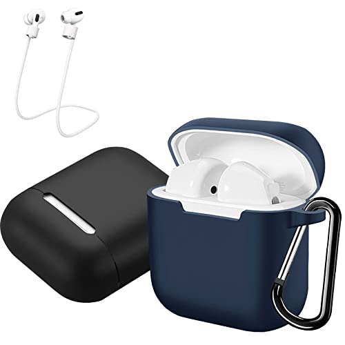 [2-Pack] EasyBee Silikon Hülle + Karabiner + Halteband Strap, Kompatibel mit Xiaomi Redmi Buds 3 / Air 3 SE Bluetooth Kopfhörer, Voller Schutz Stoßfeste Schutzhülle Case - Schwarz und Dunkelblau von EasyBee