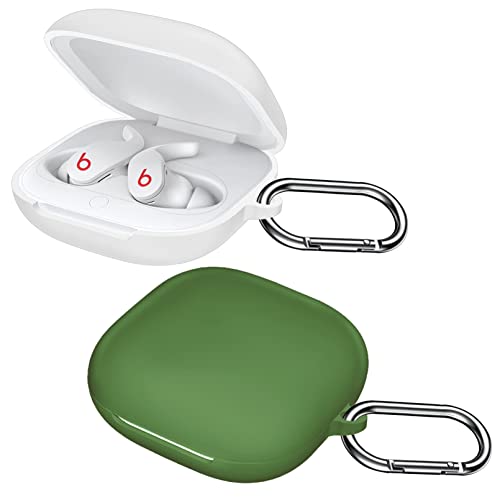 easyBee Hülle 2er-Pack Kompatibel mit Beats Fit Pro, mit 2 Karabiner, Flüssiges Silikon Case Ultradünn Stoßfest Schutzhülle Bluetooth Kopfhörer Tasche - Grasgrün und Weiß von EasyBee