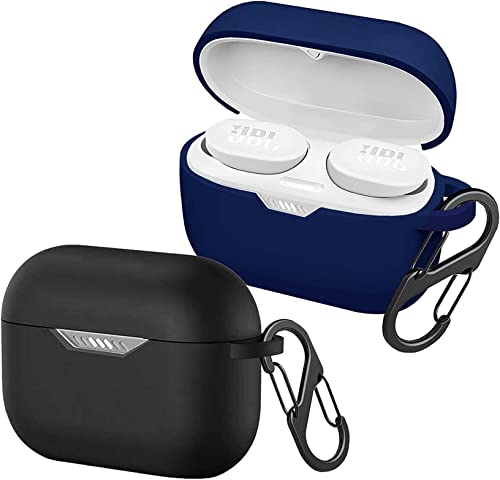 easyBee Hülle 2er-Pack Kompatibel mit JBL Tune 130 NC TWS, mit 2 Karabiner, Flüssiges Silikon Case Ultradünn Stoßfest Schutzhülle Bluetooth Kopfhörer Tasche - Schwarz und Blau von EasyBee