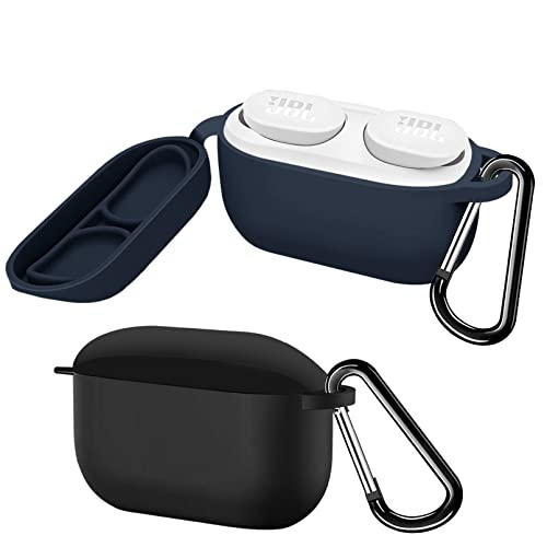 easyBee Hülle 2er-Pack Kompatibel mit JBL Wave 100TWS, mit 2 Karabiner, Flüssiges Silikon Case Ultradünn Stoßfest Schutzhülle Bluetooth Kopfhörer Tasche - Schwarz und Blau von EasyBee