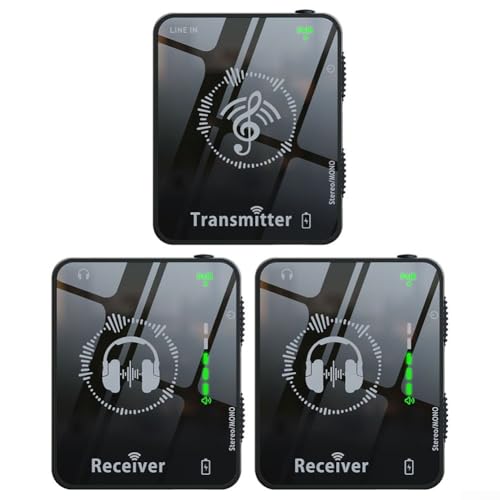 EasyByMall Verbesserter Sound, 2 4 GHz kabelloses Kopfhörer-Monitorsystem, Unterstützung für mehrere Geräte (1 Tran 2 Empfänger) von EasyByMall
