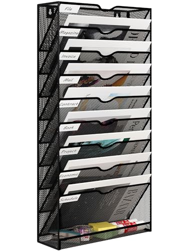 EasyPAG 10 Fächer Metall A4 Zeitschriftenhalter Wand Zeitschriften Wandhalter Aktenablage Dokumentenhalter Hängend Magazin Organizer Flyerständer Prospektspender,Schwarz von EasyPAG