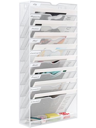 EasyPAG 10 Fächer Metall A4 Zeitschriftenhalter Wand Zeitschriften Wandhalter Aktenablage Dokumentenhalter Hängend Magazin Organizer Flyerständer Prospektspender,Weiß von EasyPAG