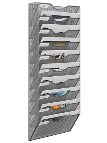 EasyPAG 10 Fächer Metall A4 Zeitschriftenhalter Wand Zeitschriften Wandhalter Aktenablage Dokumentenhalter Hängend Magazin Organizer Flyerhalter Prospektspender,Silber von EasyPAG