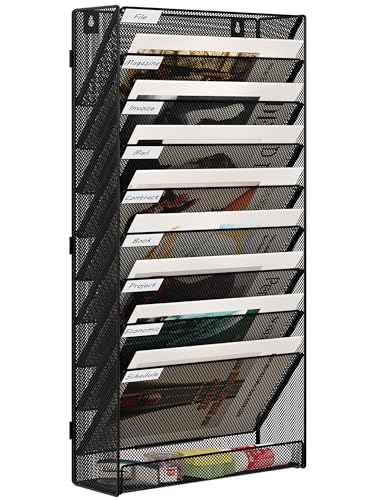 EasyPAG 10 Fächer Zusammensetzen Metall A4 Zeitschriftenhalter Wand Zeitschriften Wandhalter Aktenablage Dokumentenhalter Hängend Magazin Organizer Flyerständer Prospektspender,Schwarz von EasyPAG