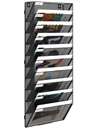 EasyPAG 10 Fächer Zusammensetzen Metall A4 Zeitschriftenhalter Wand Zeitschriften Wandhalter Aktenablage Dokumentenhalter Hängend Magazin Organizer Flyerhalter Prospektspender,Schwarz von EasyPAG